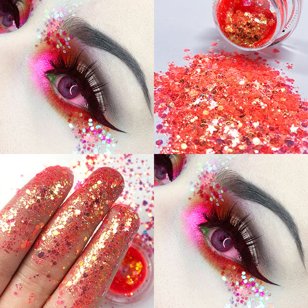 New Eye Glitter Nail Hair Body Face Glitter Gel Art Flash Heart Loose Sequins Cream Festival Glitter Decoration Party Festival