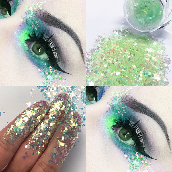New Eye Glitter Nail Hair Body Face Glitter Gel Art Flash Heart Loose Sequins Cream Festival Glitter Decoration Party Festival