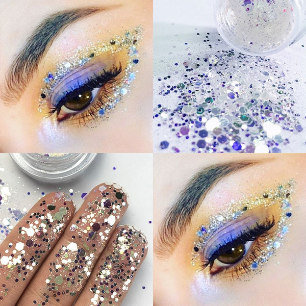 New Eye Glitter Nail Hair Body Face Glitter Gel Art Flash Heart Loose Sequins Cream Festival Glitter Decoration Party Festival