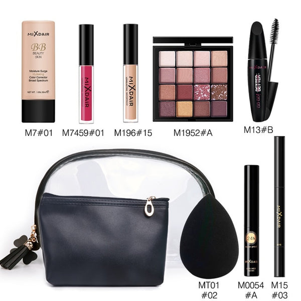 MIXDAIR Makeup Set Lipstick Lip Gloss Highlighter Eyebrow Pencil Eye Shadow Liquid Foundation Mascara BB Cream Makeup Complete