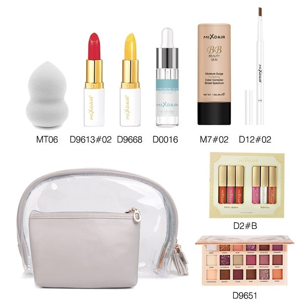 MIXDAIR Makeup Set Lipstick Lip Gloss Highlighter Eyebrow Pencil Eye Shadow Liquid Foundation Mascara BB Cream Makeup Complete