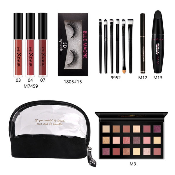 MIXDAIR Makeup Set Lipstick Lip Gloss Highlighter Eyebrow Pencil Eye Shadow Liquid Foundation Mascara BB Cream Makeup Complete