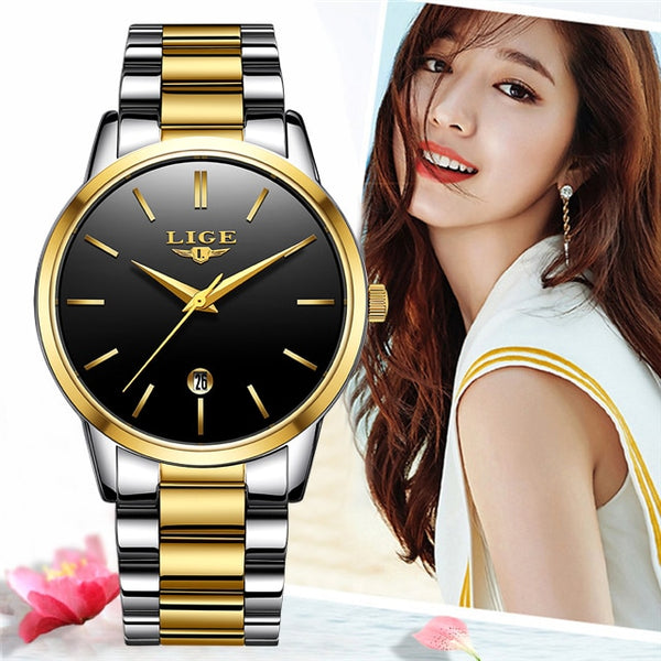 LIGE 2020 New Fashion Gold Watch Women Watches Ladies Creative Steel Women's Bracelet Watches Female Gift Clock Relogio Feminino