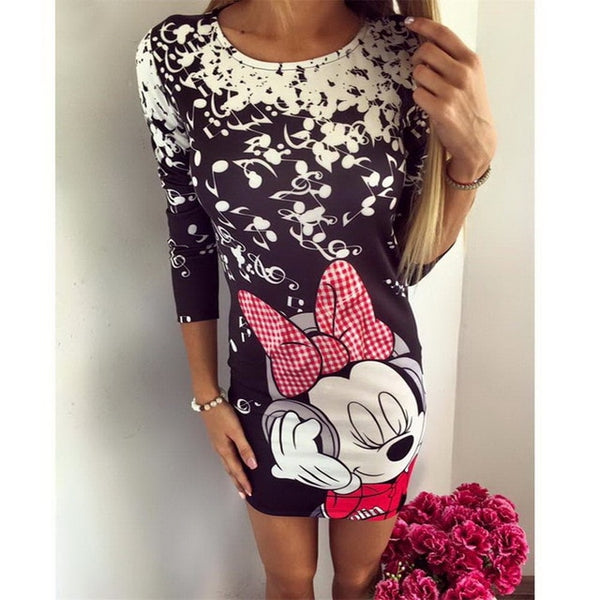 Cute Cartoon Printing Summer Dress Women Sheath Half Sleeve Bodycon Vestidos O Neck Elegant Mini Casual Ladies Dress