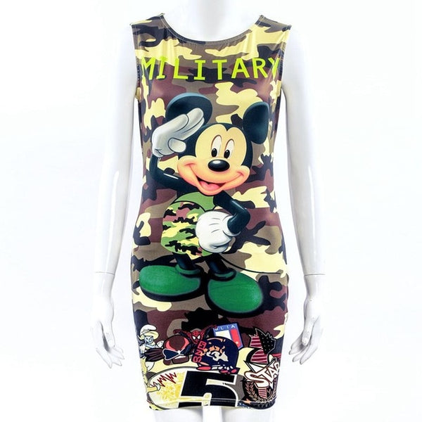 Cute Cartoon Printing Summer Dress Women Sheath Half Sleeve Bodycon Vestidos O Neck Elegant Mini Casual Ladies Dress