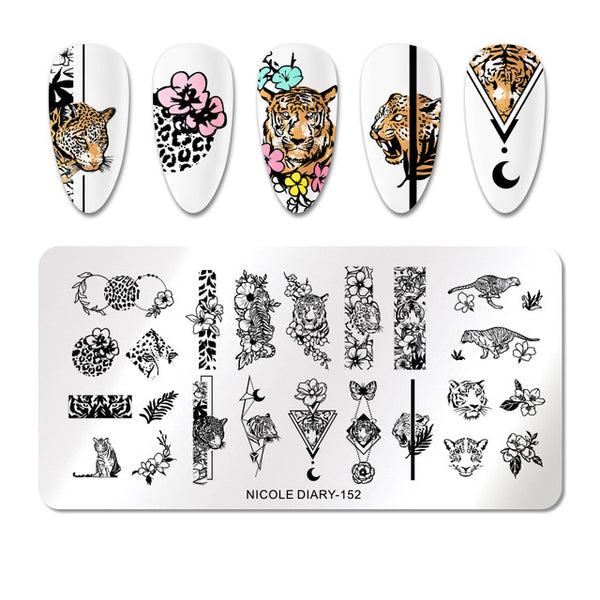 NICOLE DIARY Lace Flower Animal Nail Stamping Plates Marble Image Stamp Templates Geometric  Printing Stencil Tools