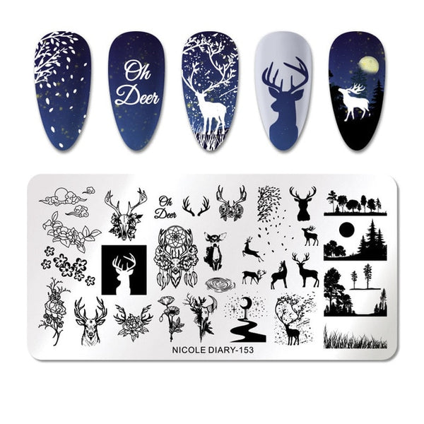 NICOLE DIARY Lace Flower Animal Nail Stamping Plates Marble Image Stamp Templates Geometric  Printing Stencil Tools
