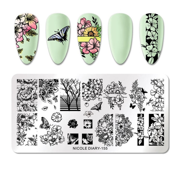 NICOLE DIARY Lace Flower Animal Nail Stamping Plates Marble Image Stamp Templates Geometric  Printing Stencil Tools