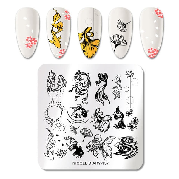 NICOLE DIARY Lace Flower Animal Nail Stamping Plates Marble Image Stamp Templates Geometric  Printing Stencil Tools