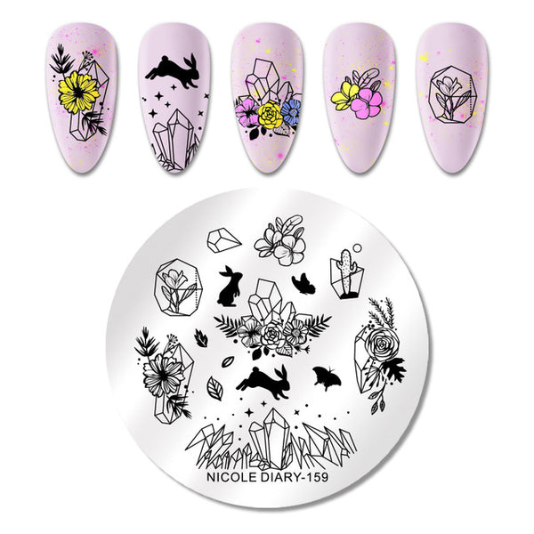 NICOLE DIARY Lace Flower Animal Nail Stamping Plates Marble Image Stamp Templates Geometric  Printing Stencil Tools