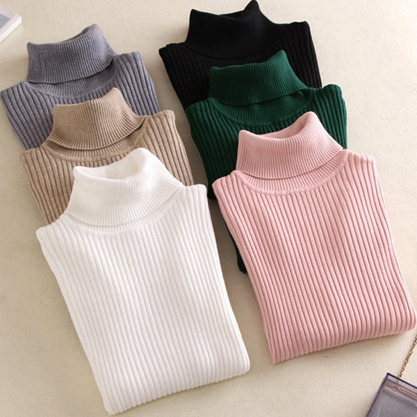 ON SALE 2020 Spring SUMMER women Knitted Turtleneck Sweater Casual Soft polo-neck Jumper Fashion Slim Femme Elasticity Pullovers