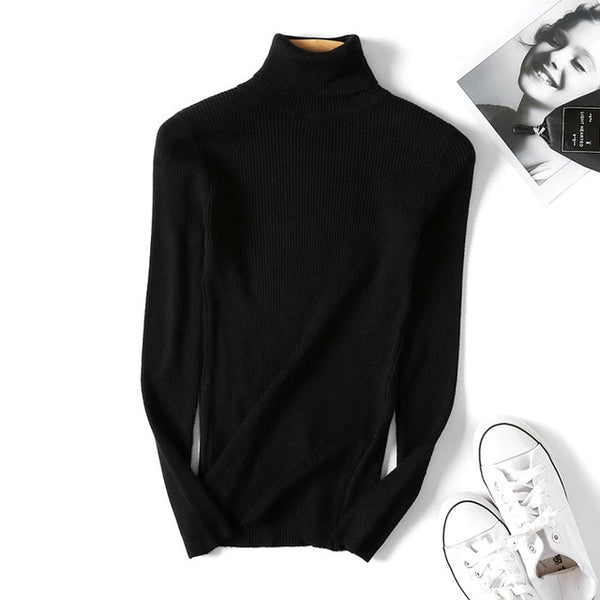ON SALE 2020 Spring SUMMER women Knitted Turtleneck Sweater Casual Soft polo-neck Jumper Fashion Slim Femme Elasticity Pullovers
