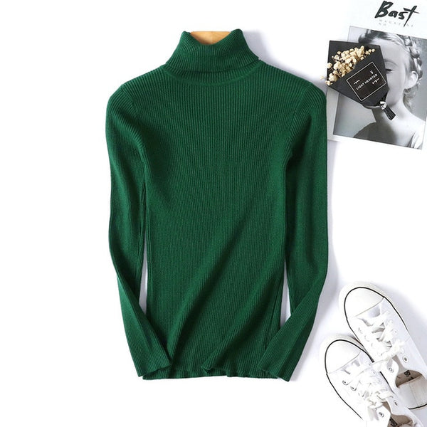 ON SALE 2020 Spring SUMMER women Knitted Turtleneck Sweater Casual Soft polo-neck Jumper Fashion Slim Femme Elasticity Pullovers