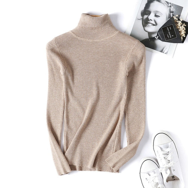 ON SALE 2020 Spring SUMMER women Knitted Turtleneck Sweater Casual Soft polo-neck Jumper Fashion Slim Femme Elasticity Pullovers