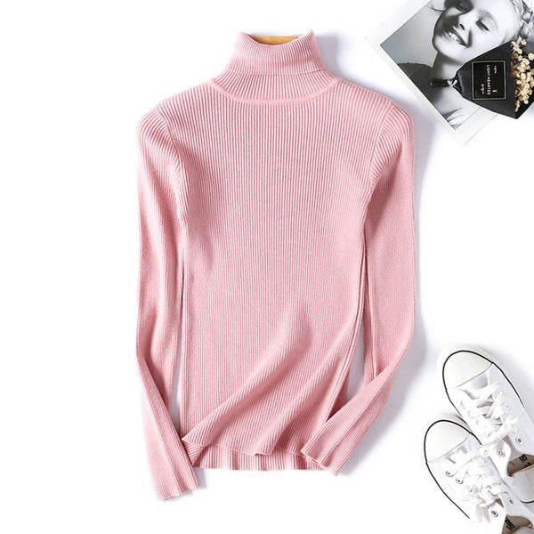 ON SALE 2020 Spring SUMMER women Knitted Turtleneck Sweater Casual Soft polo-neck Jumper Fashion Slim Femme Elasticity Pullovers