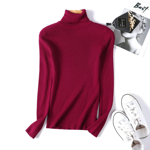 ON SALE 2020 Spring SUMMER women Knitted Turtleneck Sweater Casual Soft polo-neck Jumper Fashion Slim Femme Elasticity Pullovers