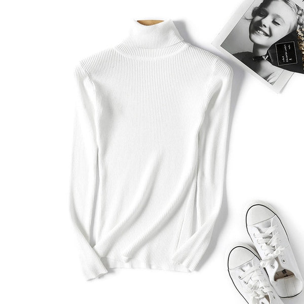 ON SALE 2020 Spring SUMMER women Knitted Turtleneck Sweater Casual Soft polo-neck Jumper Fashion Slim Femme Elasticity Pullovers