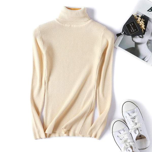 ON SALE 2020 Spring SUMMER women Knitted Turtleneck Sweater Casual Soft polo-neck Jumper Fashion Slim Femme Elasticity Pullovers