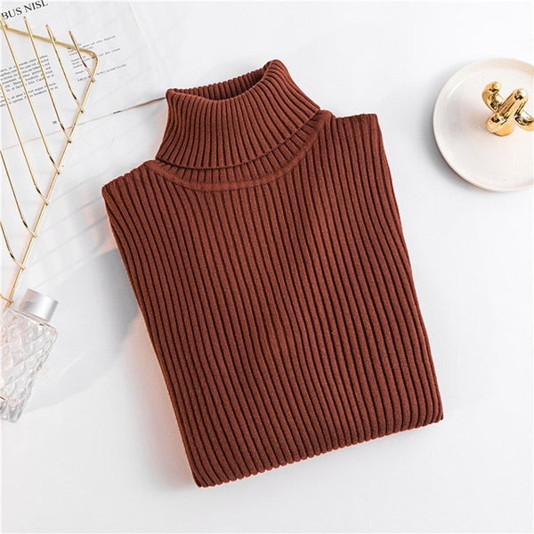 ON SALE 2020 Spring SUMMER women Knitted Turtleneck Sweater Casual Soft polo-neck Jumper Fashion Slim Femme Elasticity Pullovers
