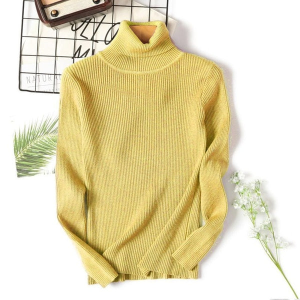 ON SALE 2020 Spring SUMMER women Knitted Turtleneck Sweater Casual Soft polo-neck Jumper Fashion Slim Femme Elasticity Pullovers