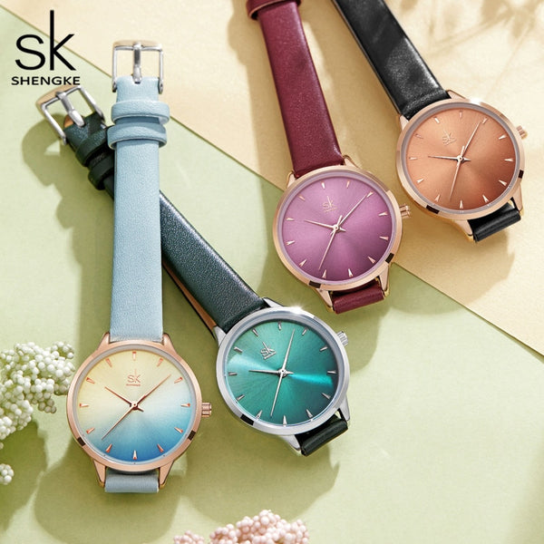 2020 NEW Shengke Women Watches Multi Color Lady Fashion Quartz Watch Simple PU Watchband Waterproof Wrist Watch Relogio Feminino