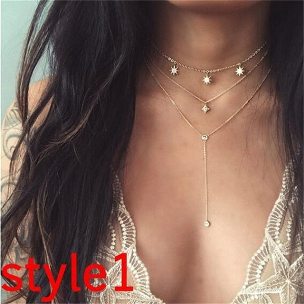 17KM Multilayer Crystal Moon Necklaces & Pendants For Women Vintage Charm Gold Choker Necklace 2020 Bohemian Jewelry Wholesale