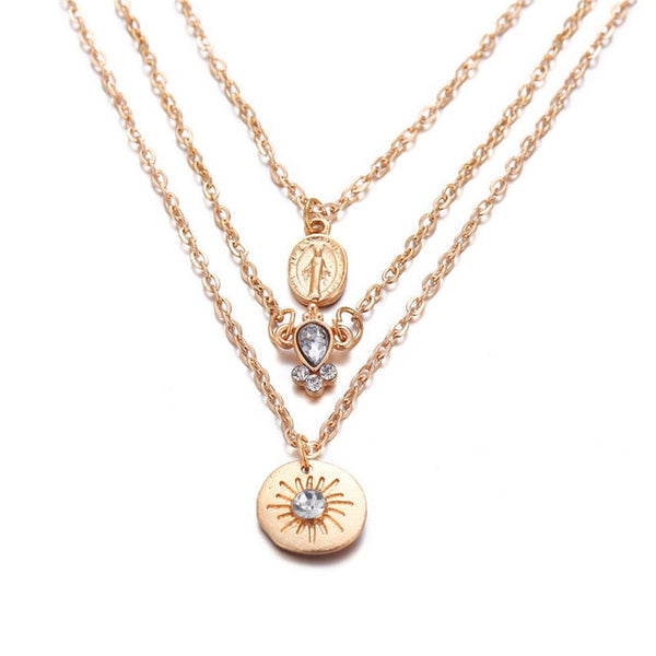 17KM Multilayer Crystal Moon Necklaces & Pendants For Women Vintage Charm Gold Choker Necklace 2020 Bohemian Jewelry Wholesale