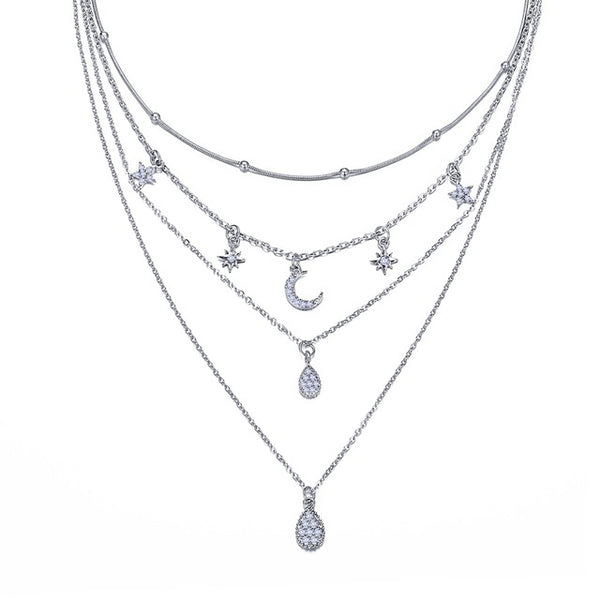 17KM Multilayer Crystal Moon Necklaces & Pendants For Women Vintage Charm Gold Choker Necklace 2020 Bohemian Jewelry Wholesale