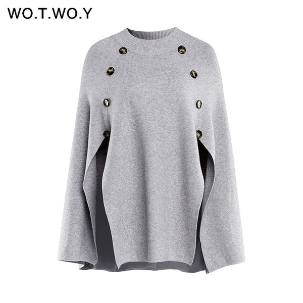 WOTWOY 2020 Knitted Cloak Sweater Women Casual Loose Shawl Autumn Winter Streetwear Poncho Women Sweater And Pullovers Plus Size