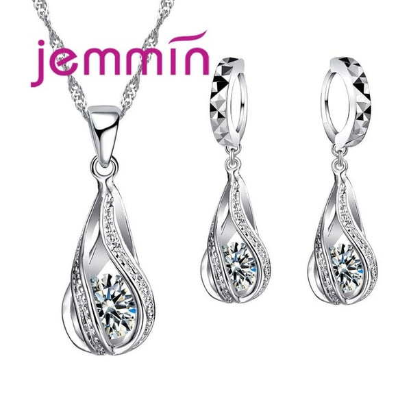 Free Shipping Top Quality 925 Sterling Silver Wedding Party Jewelry Sets Multiple Color Crystals Pendant Necklace Earrings