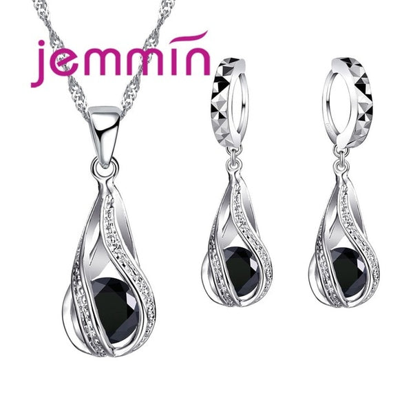 Free Shipping Top Quality 925 Sterling Silver Wedding Party Jewelry Sets Multiple Color Crystals Pendant Necklace Earrings