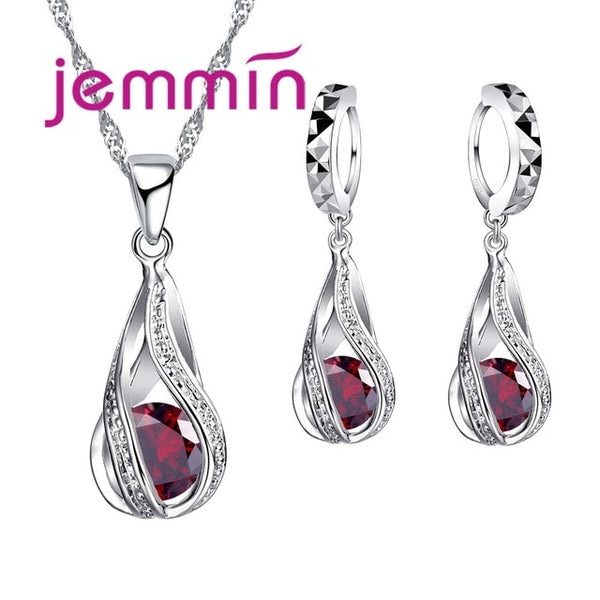 Free Shipping Top Quality 925 Sterling Silver Wedding Party Jewelry Sets Multiple Color Crystals Pendant Necklace Earrings