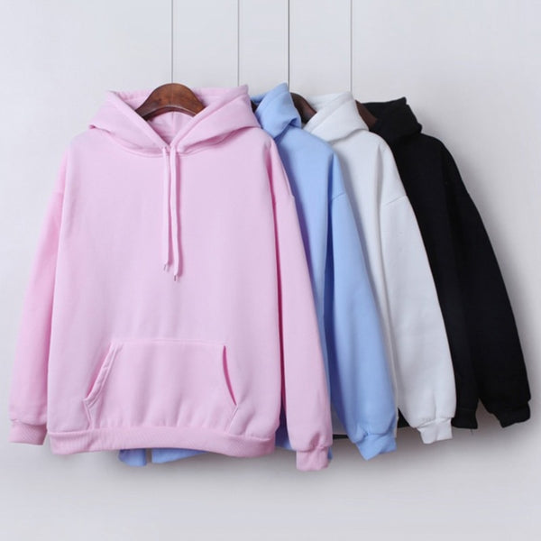 2020 New Social Harajuku Hoodies For Girls Solid Color Hooded Tops Women's Sweatshirt Long-sleeved Winter Velvet Thickening Coat