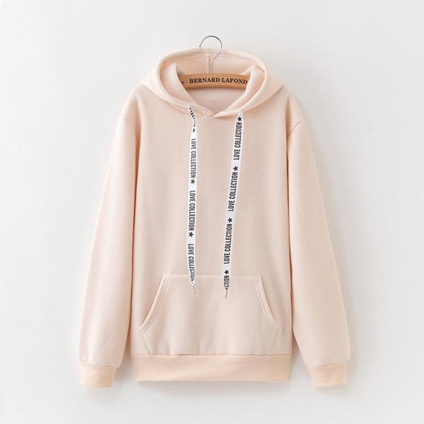 2020 New Social Harajuku Hoodies For Girls Solid Color Hooded Tops Women's Sweatshirt Long-sleeved Winter Velvet Thickening Coat
