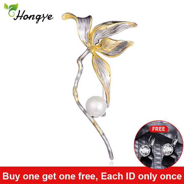 Hongye Classic Freshwater Pearl Flower Brooches Female Tulip Silver Color Pin Brooch For Women Wedding Party Dress Badge Jewelry