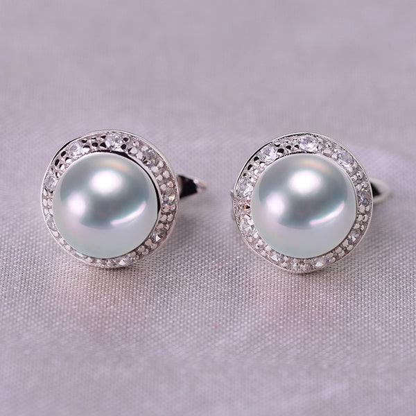 YIKALAISI 925 Sterling Silver Jewelry Pearl Earrings 2019 Fine Natural Pearl jewelry 8-9mm stud Earrings For Women wholesale