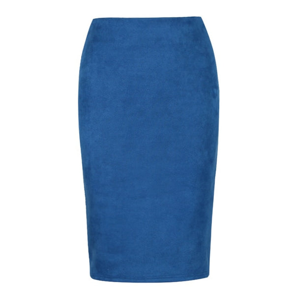 Sexy Multi Color Suede Midi Pencil Skirt Women 2018 Fashion Elastic High Waist Office Lady Bodycon Skirts Saias