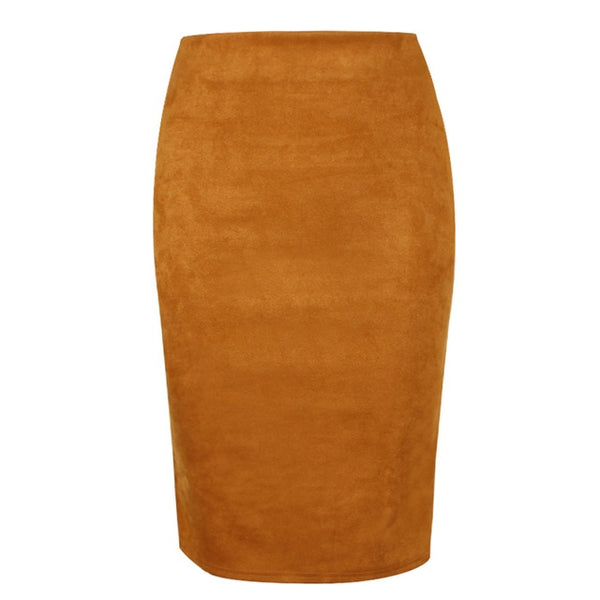 Sexy Multi Color Suede Midi Pencil Skirt Women 2018 Fashion Elastic High Waist Office Lady Bodycon Skirts Saias