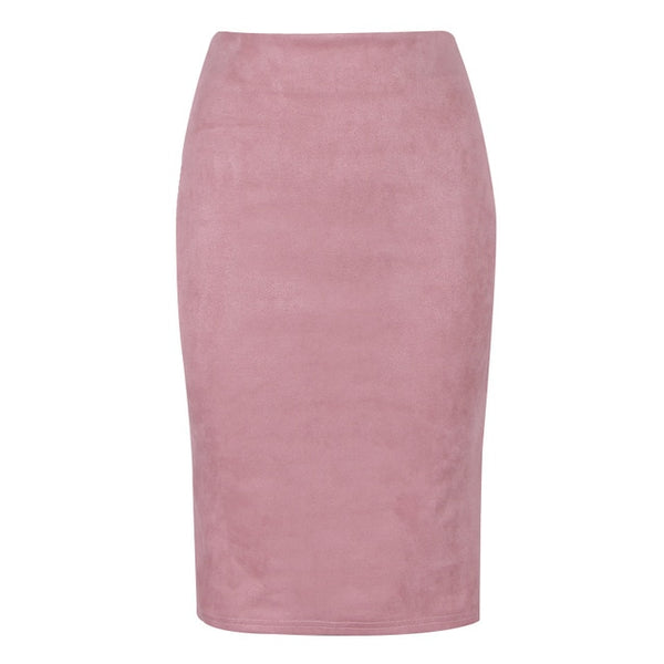 Sexy Multi Color Suede Midi Pencil Skirt Women 2018 Fashion Elastic High Waist Office Lady Bodycon Skirts Saias