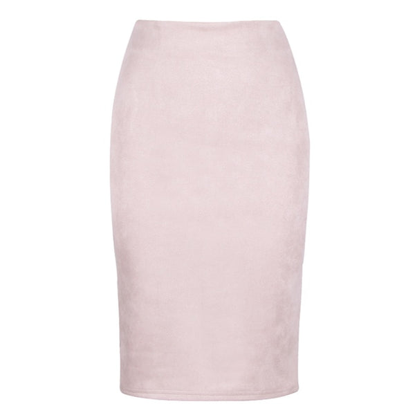 Sexy Multi Color Suede Midi Pencil Skirt Women 2018 Fashion Elastic High Waist Office Lady Bodycon Skirts Saias