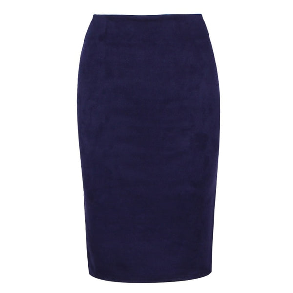 Sexy Multi Color Suede Midi Pencil Skirt Women 2018 Fashion Elastic High Waist Office Lady Bodycon Skirts Saias