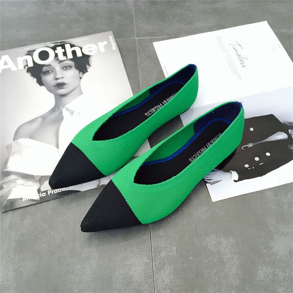 2019 Women's Flat Shoes Ballet Shoes Breathable Knit Pointed Shoes Moccasin Mixed Color Women's Soft Shoes Women Zapatos De