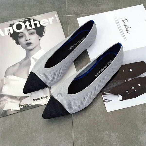 2019 Women's Flat Shoes Ballet Shoes Breathable Knit Pointed Shoes Moccasin Mixed Color Women's Soft Shoes Women Zapatos De