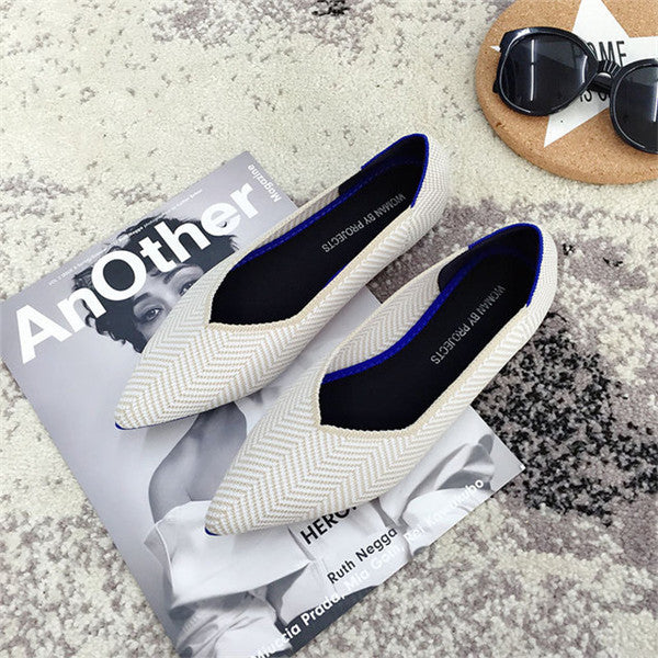 2019 Women's Flat Shoes Ballet Shoes Breathable Knit Pointed Shoes Moccasin Mixed Color Women's Soft Shoes Women Zapatos De