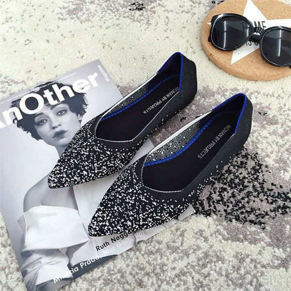 2019 Women's Flat Shoes Ballet Shoes Breathable Knit Pointed Shoes Moccasin Mixed Color Women's Soft Shoes Women Zapatos De