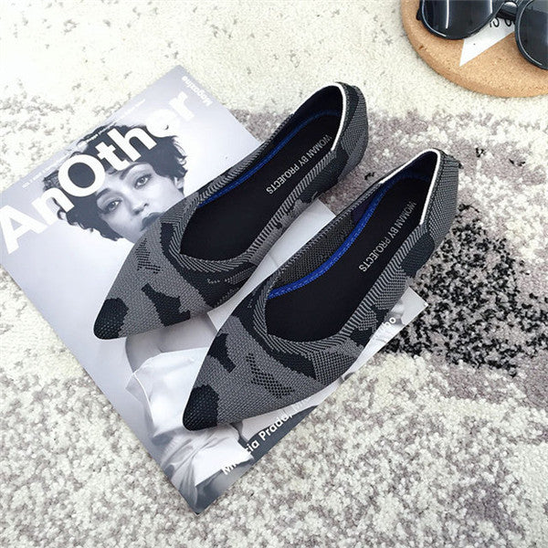 2019 Women's Flat Shoes Ballet Shoes Breathable Knit Pointed Shoes Moccasin Mixed Color Women's Soft Shoes Women Zapatos De
