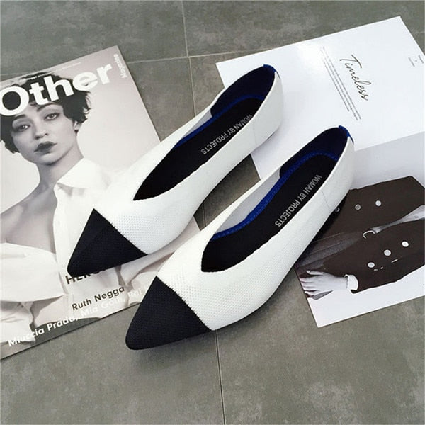 2019 Women's Flat Shoes Ballet Shoes Breathable Knit Pointed Shoes Moccasin Mixed Color Women's Soft Shoes Women Zapatos De