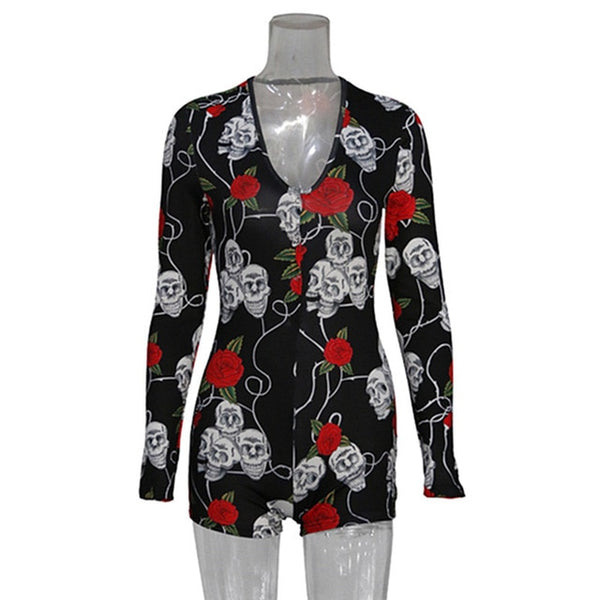 Sexy Women Bodysuit Long Sleeve Deep V Neck Bodycon Stretch Leotard Crop Tops Button Short Romper Pajamas Women Onesies Jumpsuit