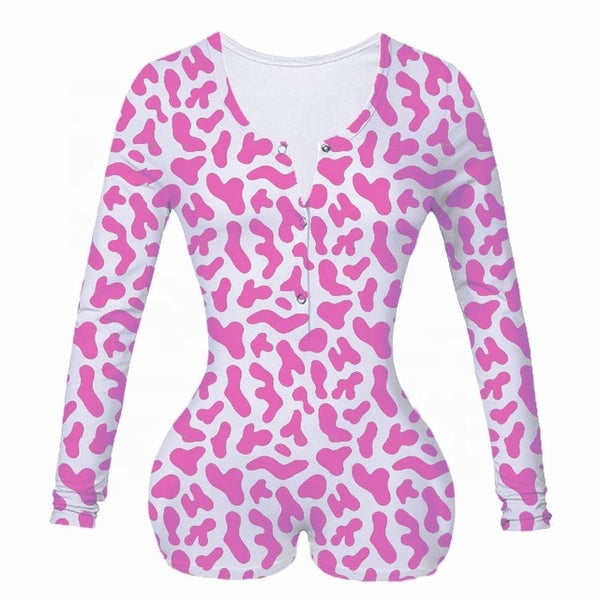 Sexy Women Bodysuit Long Sleeve Deep V Neck Bodycon Stretch Leotard Crop Tops Button Short Romper Pajamas Women Onesies Jumpsuit