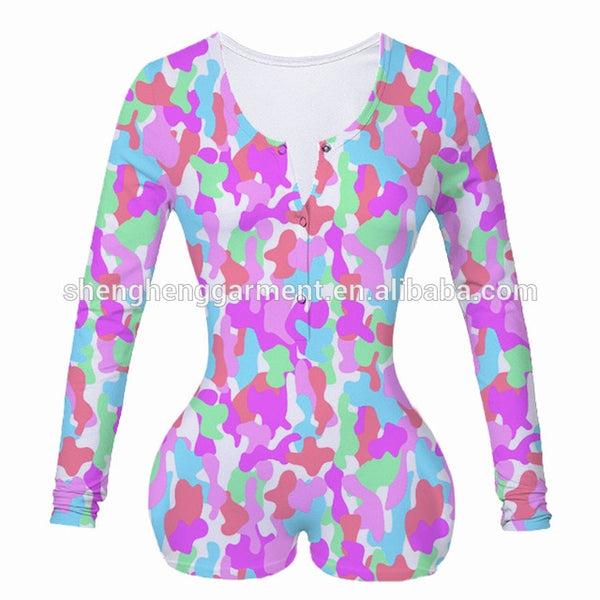 Sexy Women Bodysuit Long Sleeve Deep V Neck Bodycon Stretch Leotard Crop Tops Button Short Romper Pajamas Women Onesies Jumpsuit